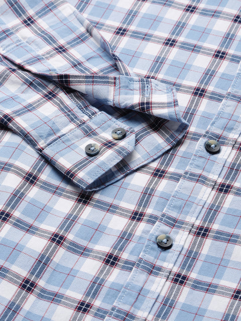 Men Sky Slim Fit Checkered Casual Shirt