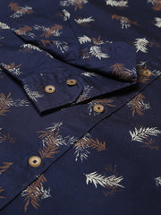 Men Navy Slim Fit Printed Casual Shirt