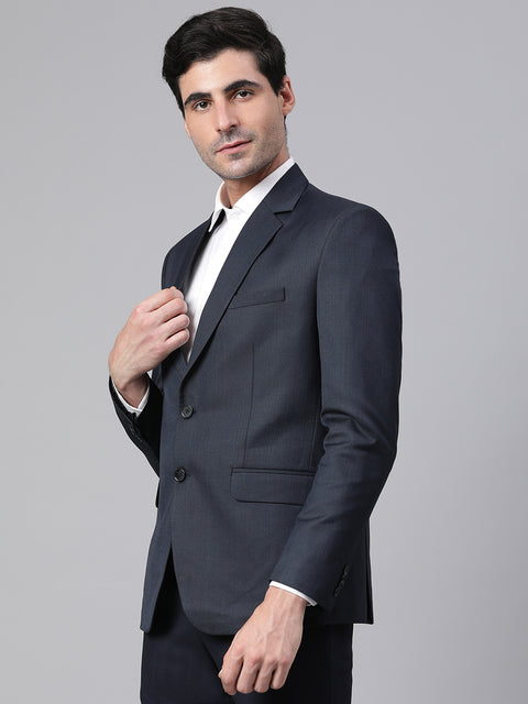Men Navy Regular Fit Solid Formal Blazer