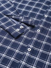 Men Navy Slim Fit Checkered Casual Shirt