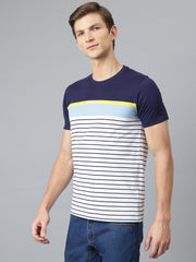 Men Black Regular Fit Striped Crew Neck T-Shirt