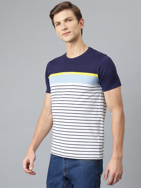 Men Black Regular Fit Striped Crew Neck T-Shirt