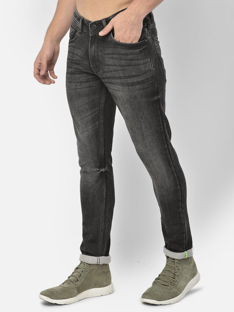 Men Black Slim Fit Mid Rise Washed Streachable Jeans