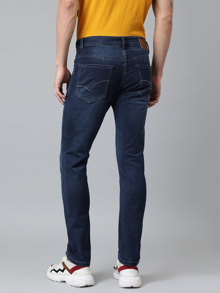 Men Dark Indigo Slim Fit Mid Rise Clean Look Streachable Jeans