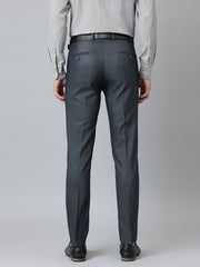 Men Grey Blue Smart Fit Mid Rise Formal Trouser