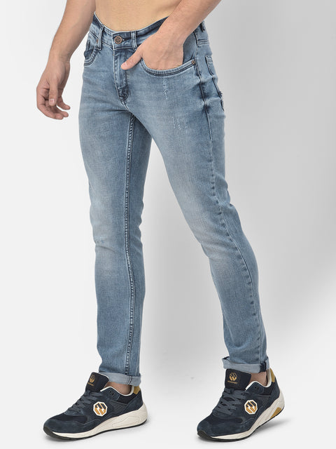 Men Blue Slim Fit Mid Rise Washed Streachable Jeans