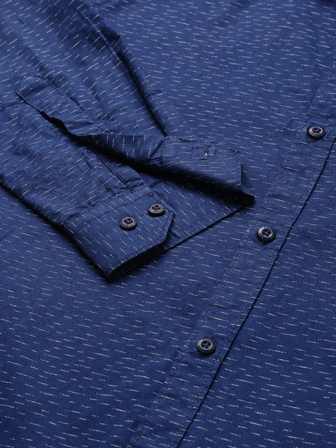 Men Navy Slim Fit Printed Casual Shirt