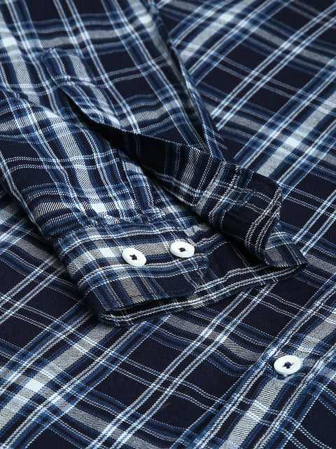 Men Indigo Slim Fit Checkered Casual Shirt
