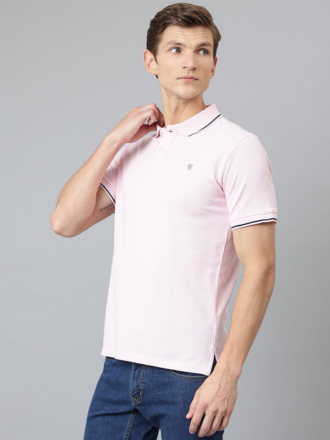 Men Pink Regular Fit Solid Polo Neck T-Shirt