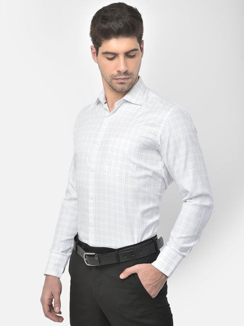 Men White Regular Fit Checkered Formal Shirt