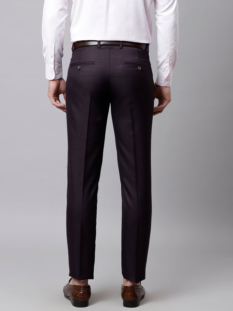 Men Wine Smart Fit Mid Rise Formal Trouser