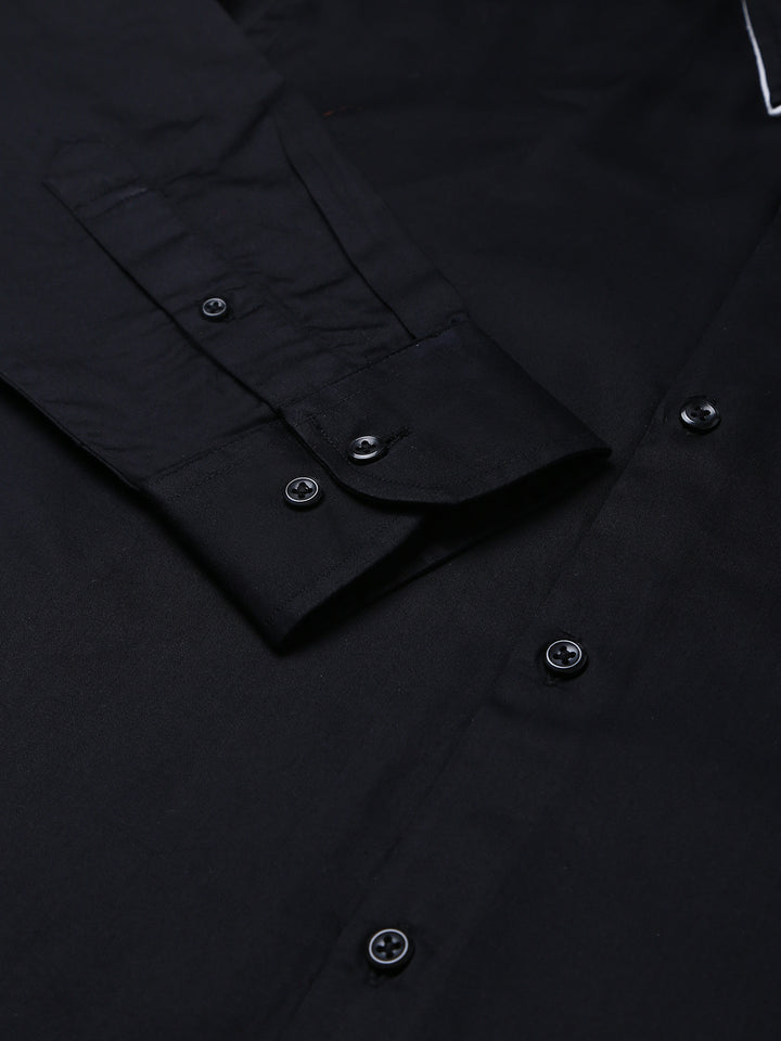 Men Black Slim Fit Solid Club Wear Shirt