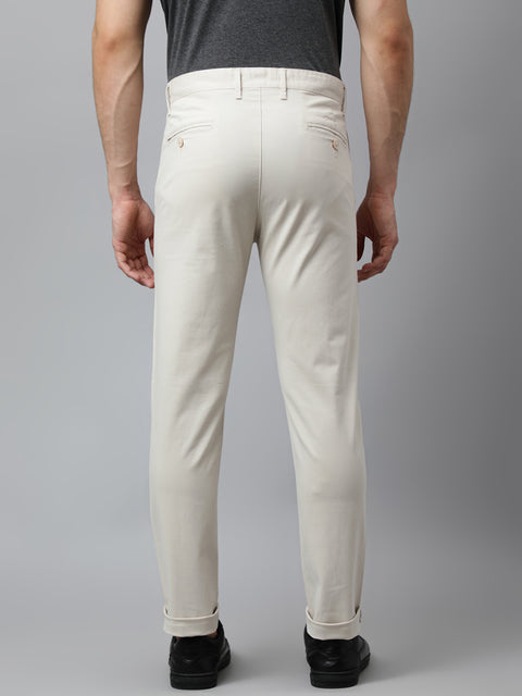 Men Beige Slim Fit Mid Rise Solid Casual Trouser