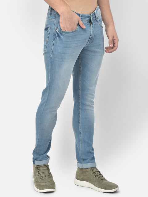 Men Blue Slim Fit Mid Rise Washed Streachable Jeans
