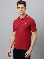 Men Maroon Regular Fit Solid Polo Neck T-Shirt