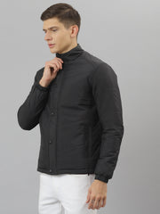 Men Black Regular Fit Puffer Solid Jacket