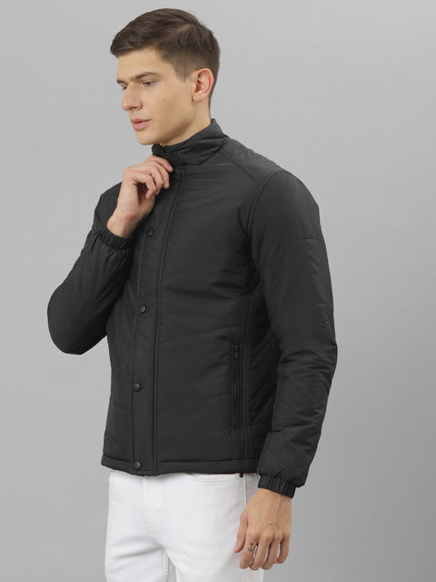 Men Black Regular Fit Puffer Solid Jacket