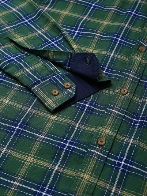 Men Green Slim Fit Checkered Casual Shirt