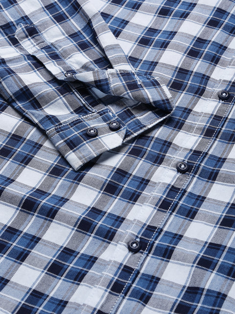 Men Indigo Slim Fit Checkered Casual Shirt