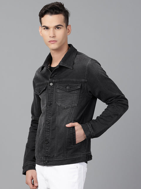 Men Grey Regular Fit Denim Solid Jacket