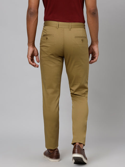 Men Khaki Slim Fit Mid Rise Casual Trouser