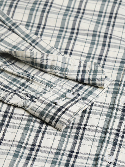 Men Cream  Slim Fit Checkered Casual Shirt