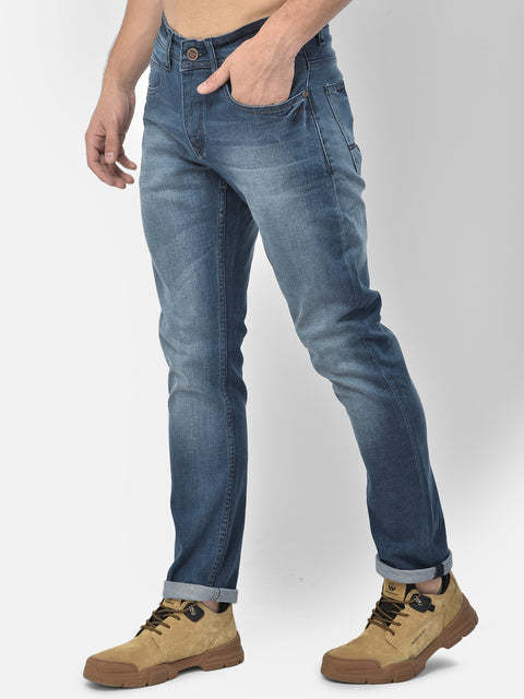 Men Blue Slim Fit Mid Rise Washed Streachable Jeans