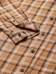 Men Khaki Slim Fit Checkered Casual Shirt