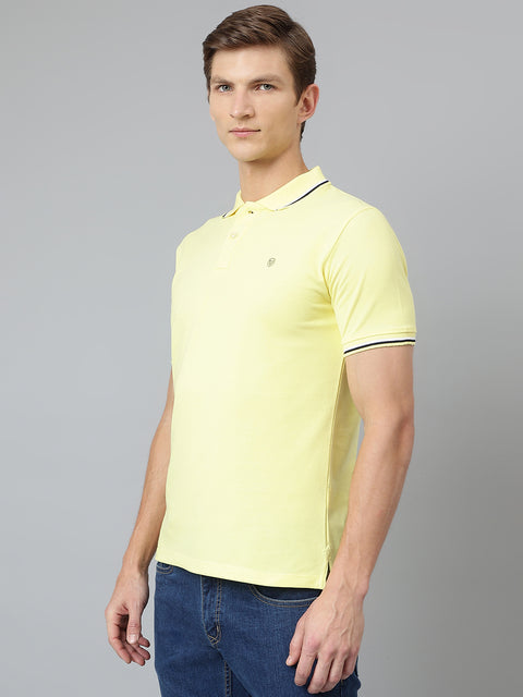 Men Yellow Regular Fit Solid Polo Neck T-Shirt