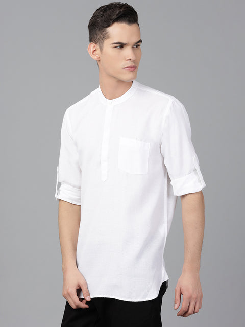 Men White Slim Fit Solid Casual Kurta
