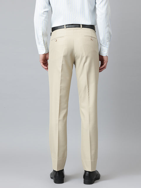 Men Beige Smart Fit Mid Rise Formal Trouser