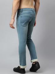 Men Sky Tint Regular Fit Mid Rise Clean Look Strechable Jeans