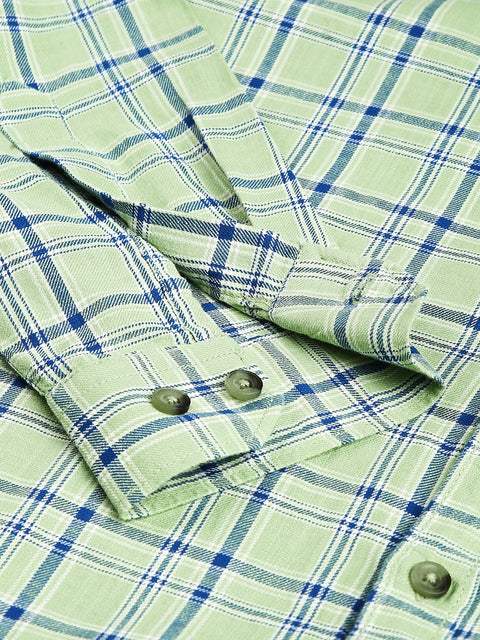 Men Light Green  Slim Fit Checkered Casual Shirt