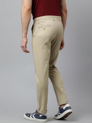 Men Light Khaki  Slim Fit Mid Rise Solid Casual Trouser