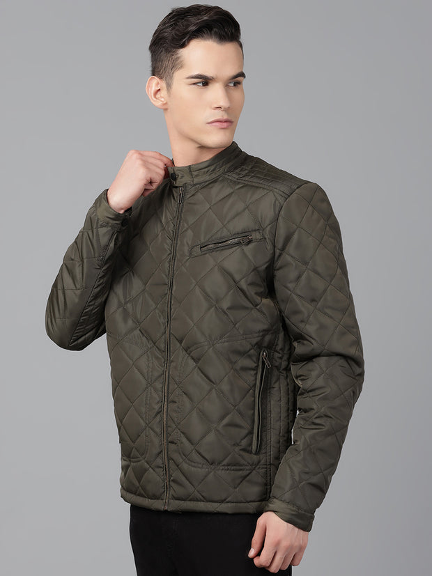 Men Olive Regular Fit Padded Solid Jacket