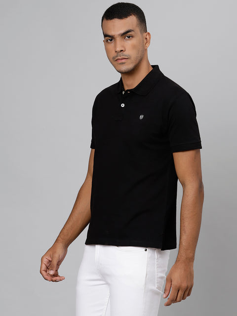 Men Black Regular Fit Solid Polo Neck T-Shirt