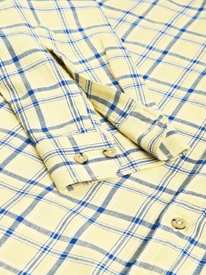 Men Yellow Slim Fit Checkered Casual Shirt