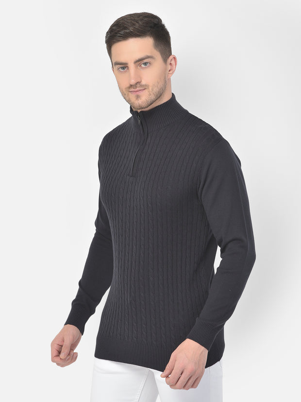 Men Navy Blue Regular Fit Round Neck Full Sleeve Sweater