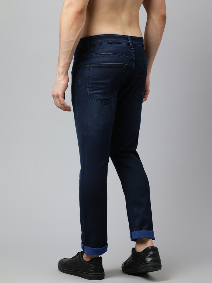 Men Indigo Slim Fit Mid Rise Clean Look Stretchable Jeans