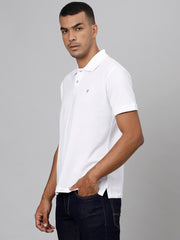 Men White Regular Fit Solid Polo Neck T-Shirt