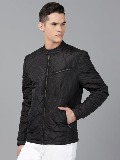 Men Black Regular Fit Padded Solid Jacket