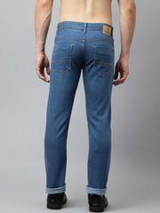 Men Mid Blue Regular Fit Mid Rise Clean Look Strechable Jeans