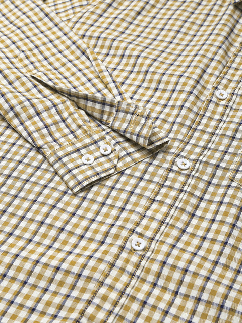 Men Khaki Slim Fit Checkered Casual Shirt