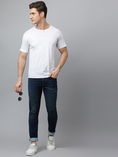 Men Indigo Tint Slim Fit Mid Rise Clean Look Strechable Jeans