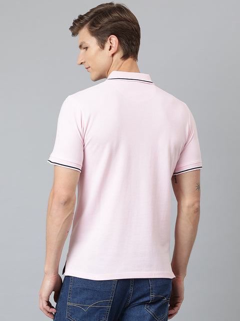 Men Pink Regular Fit Solid Polo Neck T-Shirt