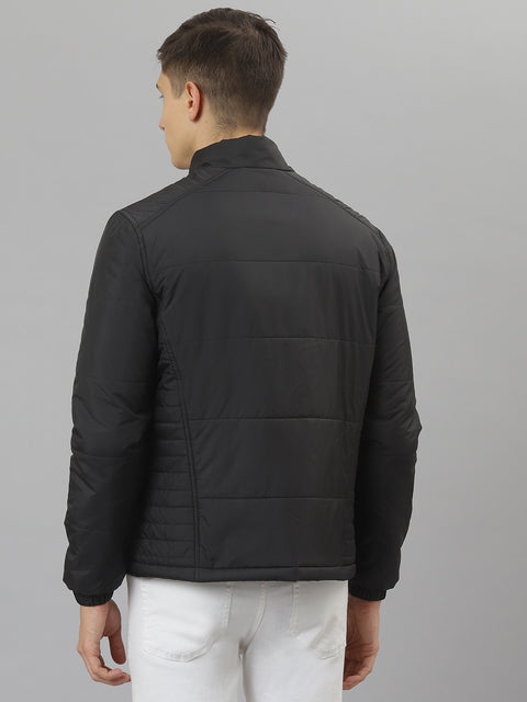 Men Black Regular Fit Puffer Solid Jacket
