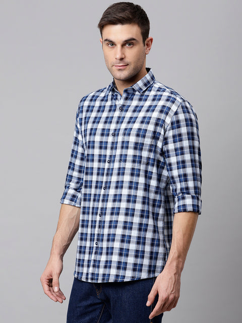 Men Indigo Slim Fit Checkered Casual Shirt