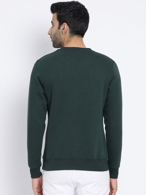 Men Hunter Green Regular Fit Crew Neck Sweat Shirt