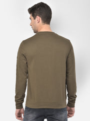 Men Olive Regular Fit Sold Casual Sweat Shirt