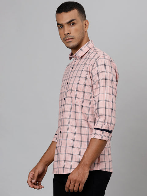 Men Pink Slim Fit Checkered Casual Shirt